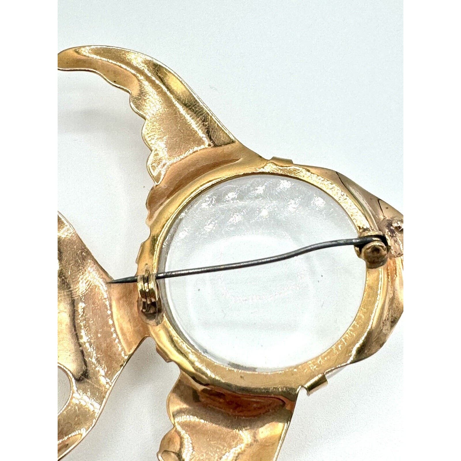 UnbrandedVintage 1940’s Jelly Belly Angel Fish Brooch Pin Gold Tone Blue Rhinestone Eye - Black Dog Vintage
