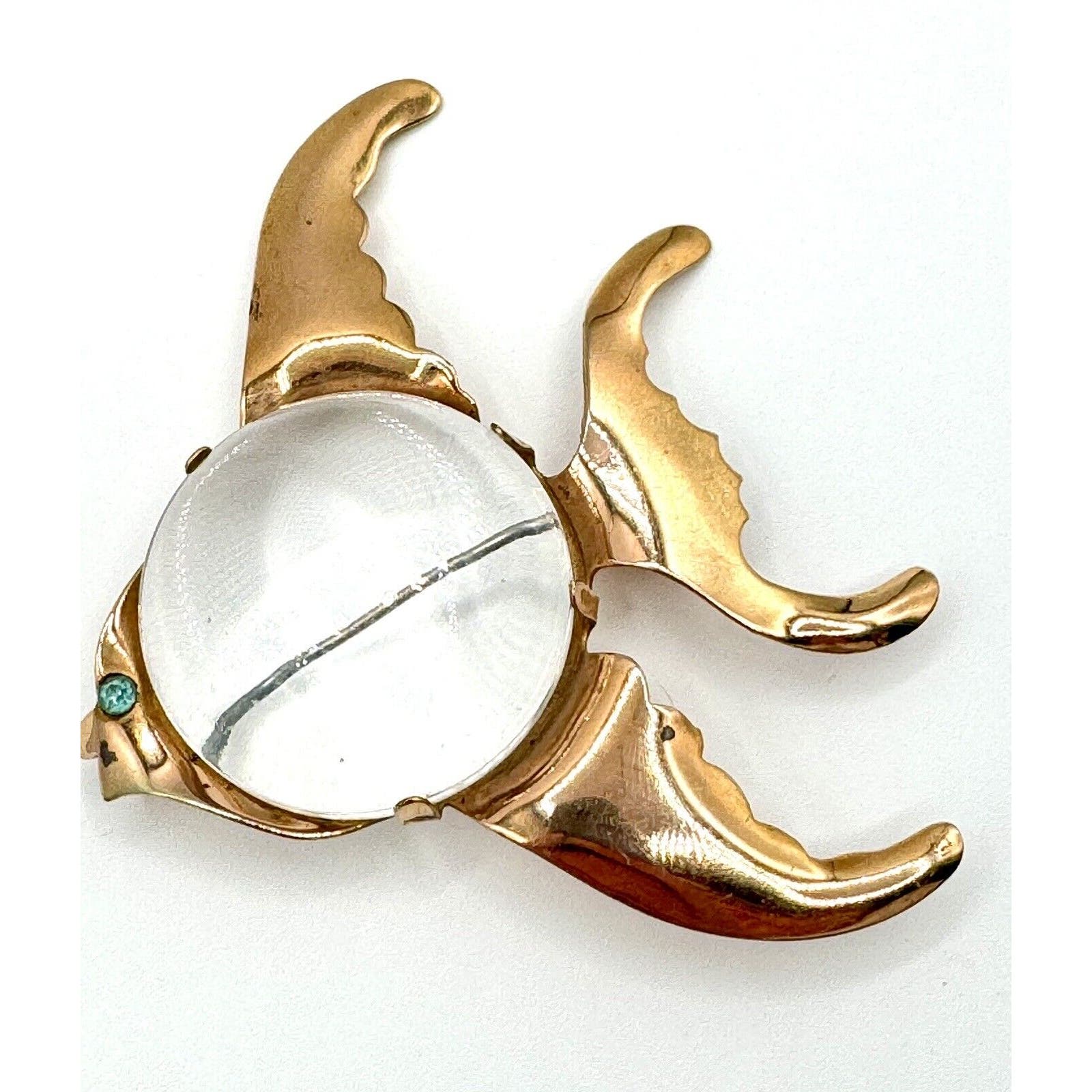 UnbrandedVintage 1940’s Jelly Belly Angel Fish Brooch Pin Gold Tone Blue Rhinestone Eye - Black Dog Vintage