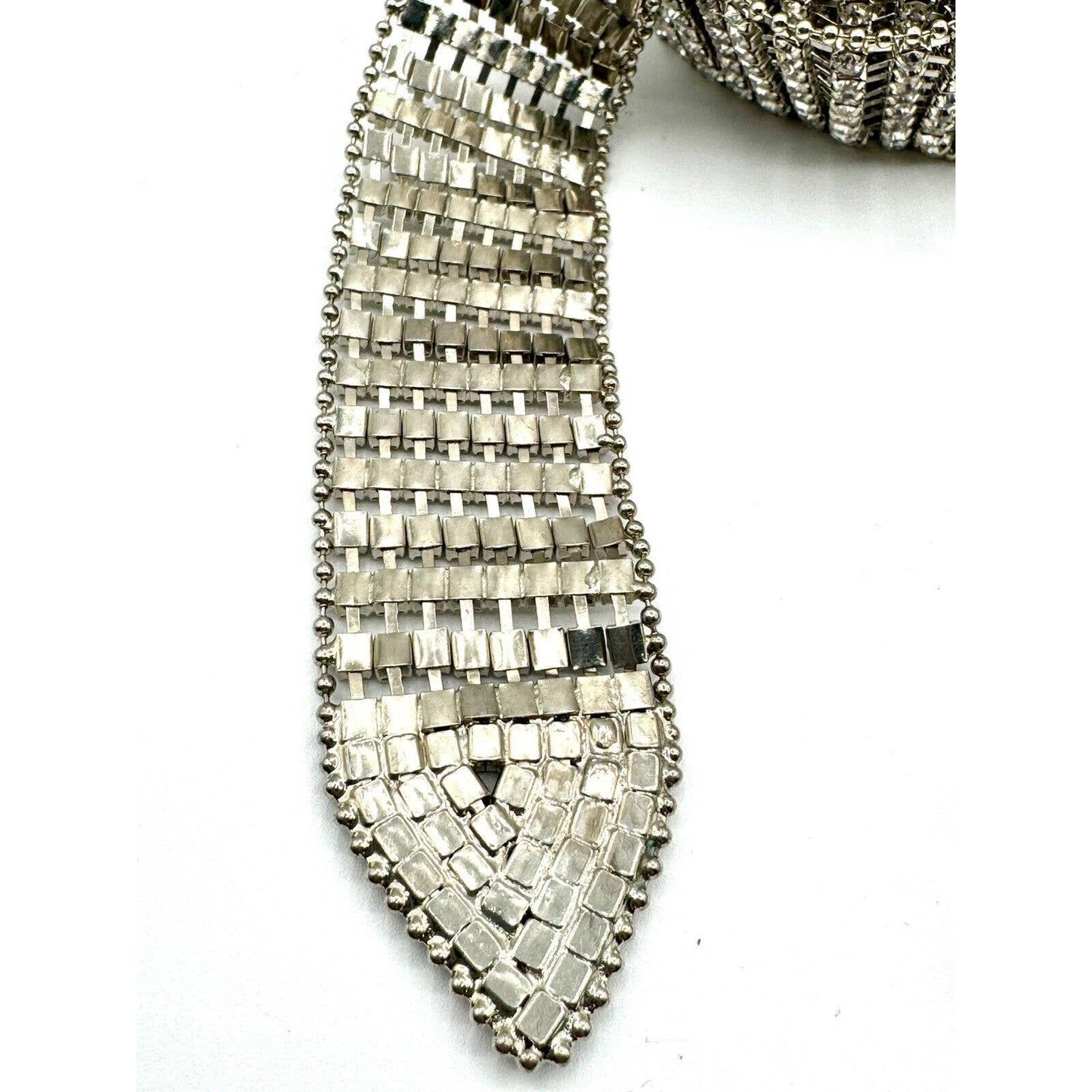 UnbrandedVtg Rhinestone Belt Eight Row Prong Set Rhinestones Chain Link LARGE 48” Silver - Black Dog Vintage