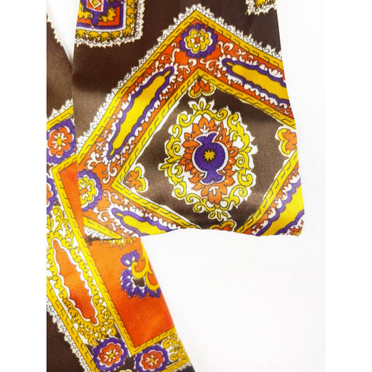 unknownVintage Brown Silky Retro Patterned Twilly Scarf - Handbag Scarf - Black Dog Vintage