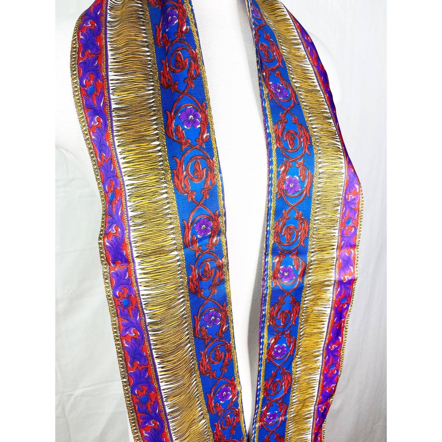 unknownVintage Multicolor Twilly Scarf - Gold/Blue/Red/Purple - Black Dog Vintage