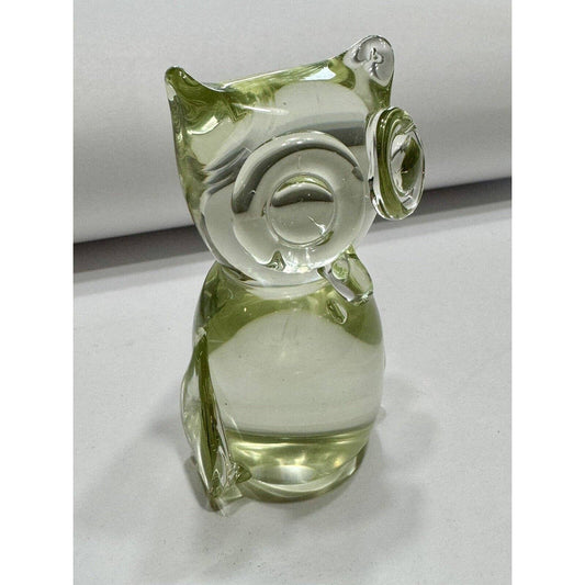 UnmarkedVintage Solid Art Glass MCM Green Tint 3.5”Owl Paperweight Unsigned - Black Dog Vintage