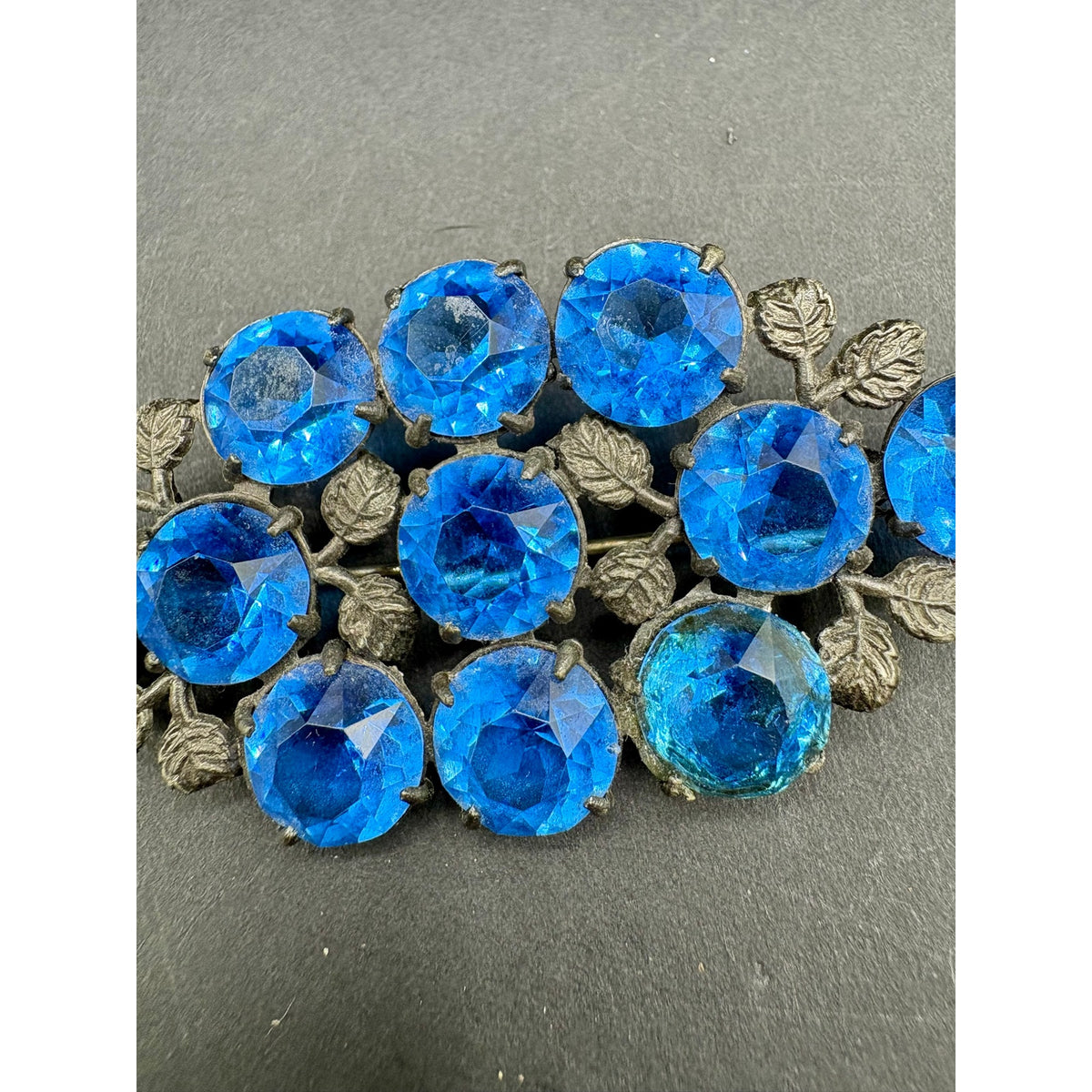 Vintage Art Deco Czech Blue Open Back Glass Rhinestone Brooch