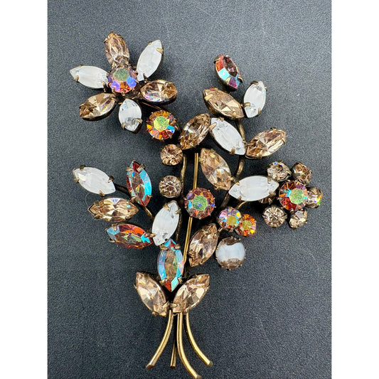 Vintage REGENCY Rhinestone Flower Bouquet Brooch