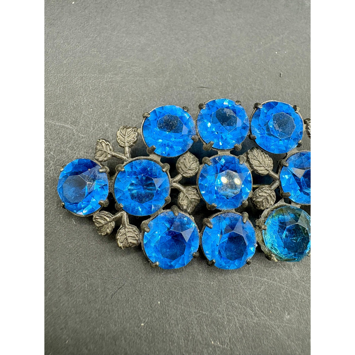Vintage Art Deco Czech Blue Open Back Glass Rhinestone Brooch