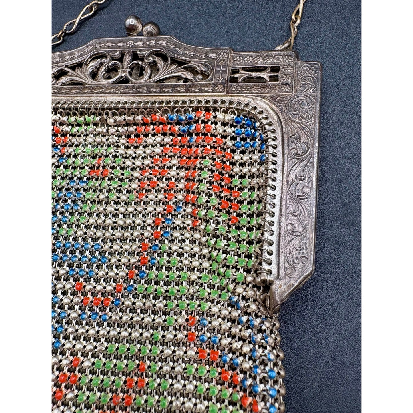 Antique Whiting & Davis Enamel Mesh Purse Floral Art Deco Flapper Bag