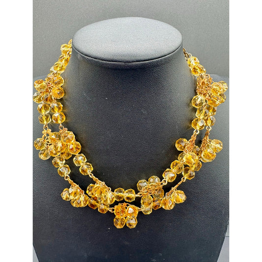 Vintage Made in France Double Strand Yellow Glass Bead Festoon Necklace