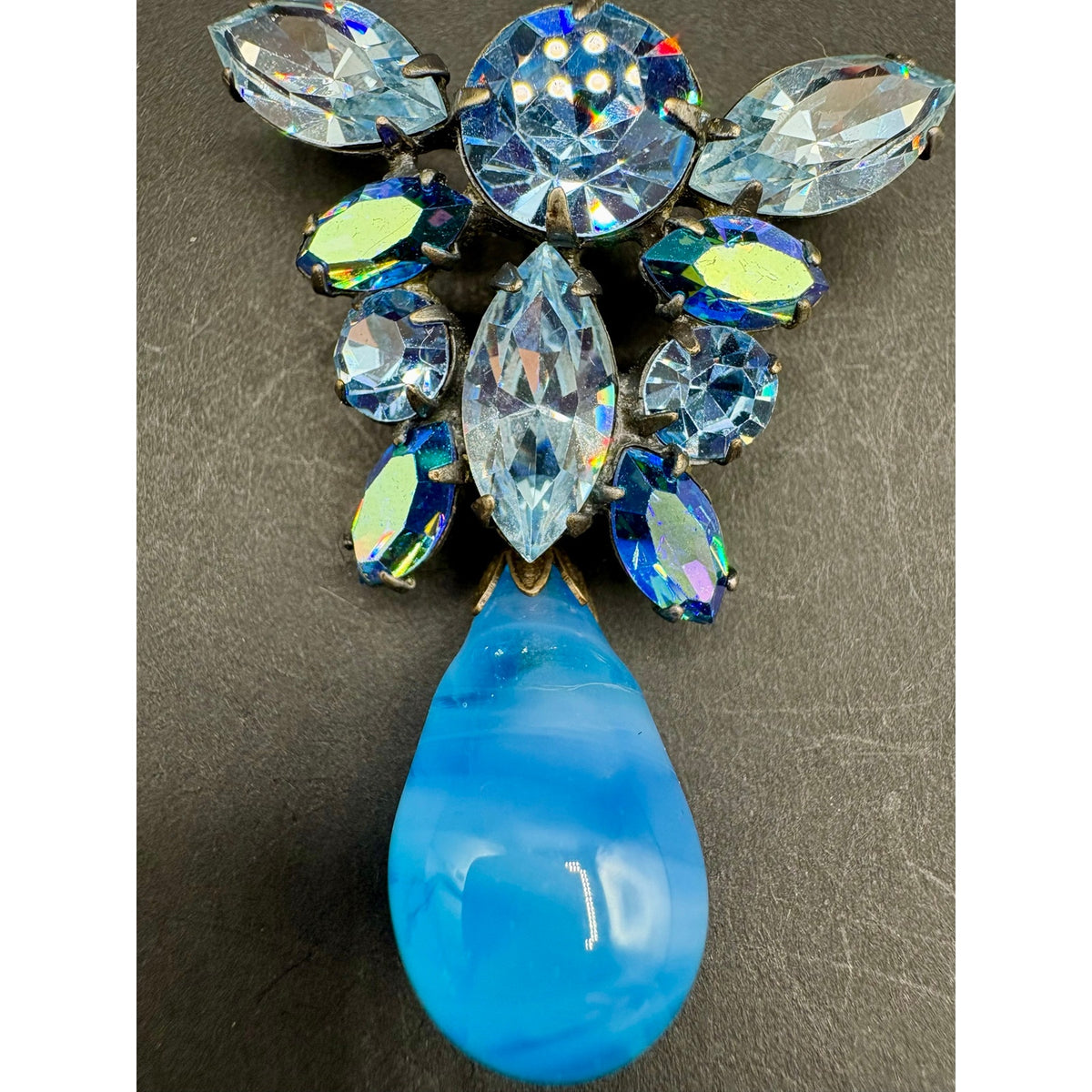 Vintage Signed Regency Blue AB Rhinestone Dangle Brooch
