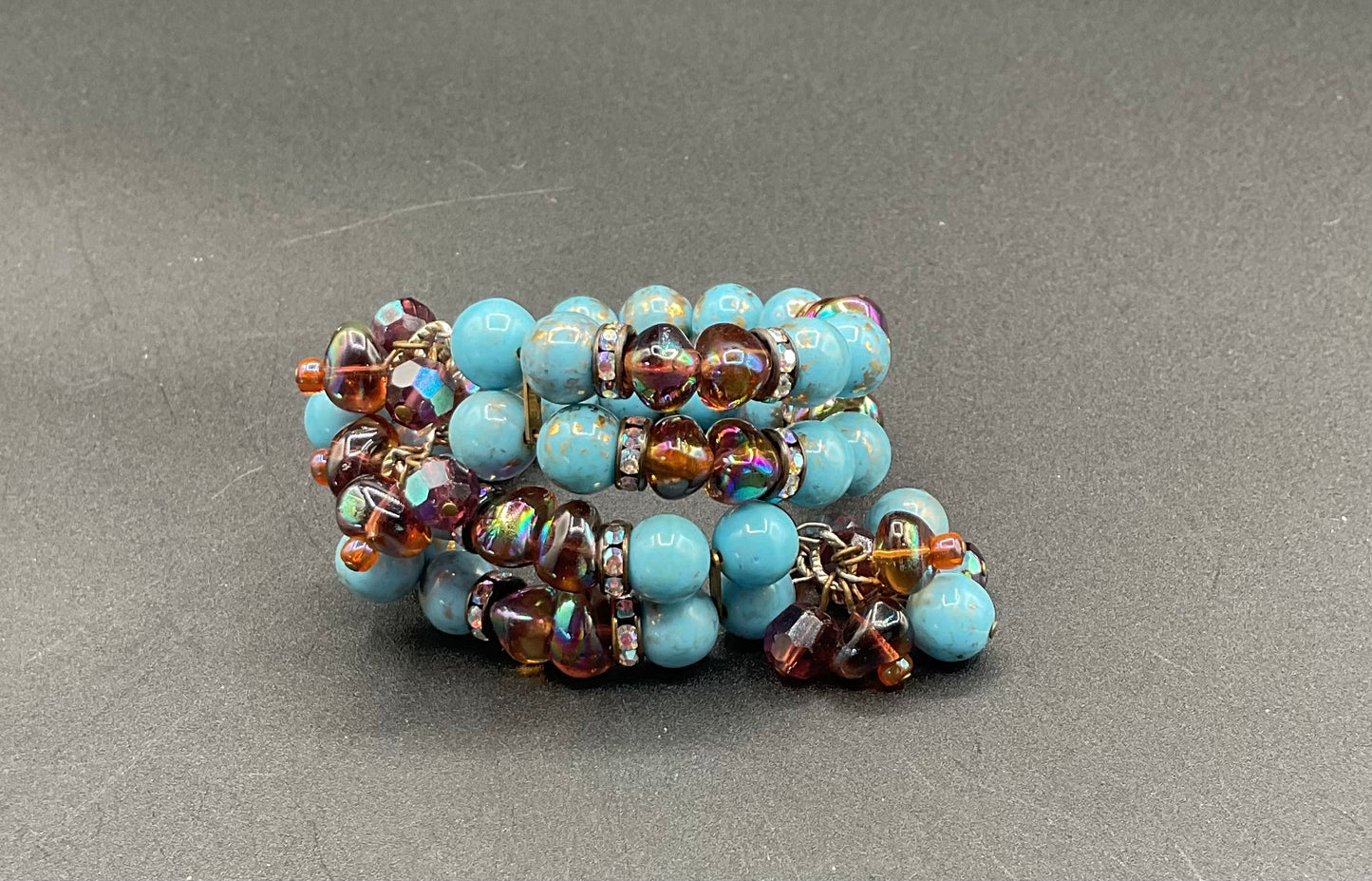 Hobe turquoise and AB purple necklace, double strand bracelet, and earrings set