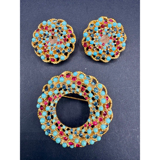 Vintage 1965 Sarah Coventry Song of India Brooch Earrings Demi Parure