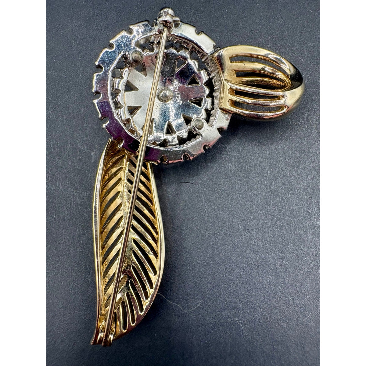 Vintage Signed JOMAZ Rhinestone Feather Plume Brooch
