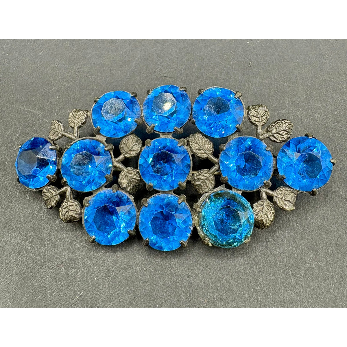Vintage Art Deco Czech Blue Open Back Glass Rhinestone Brooch