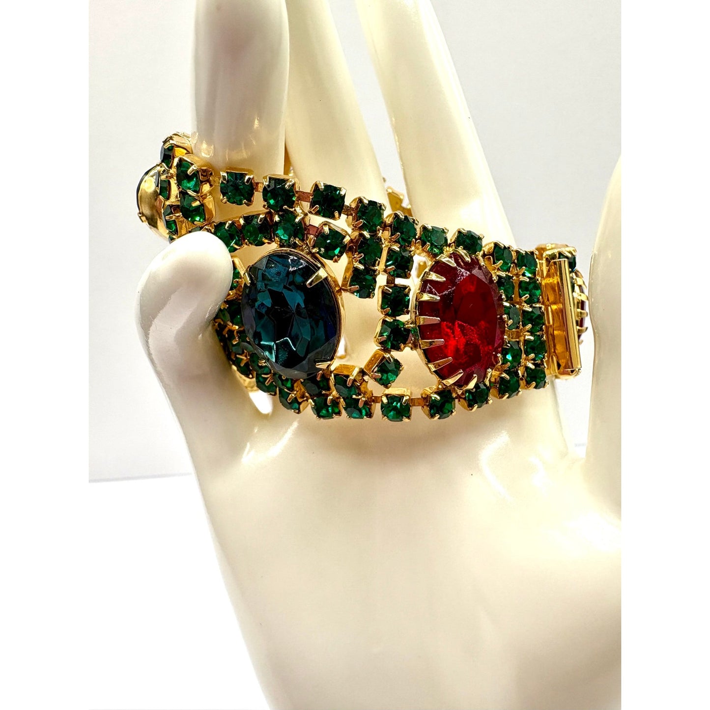 Vintage Dominique Rhinestone Jewel Tone Statement Bracelet