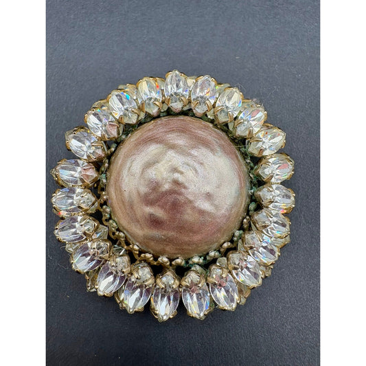 ⁠VTG Signed Schreiner NY Faux Baroque Pearl Clear Rhinestone Brooch Earrings Set⁠