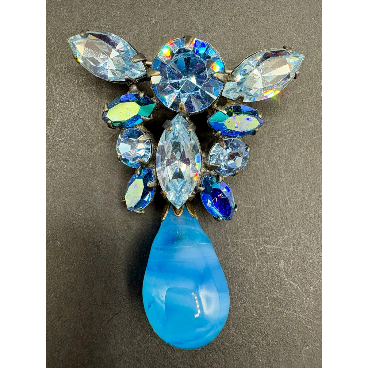 Vintage Signed Regency Blue AB Rhinestone Dangle Brooch