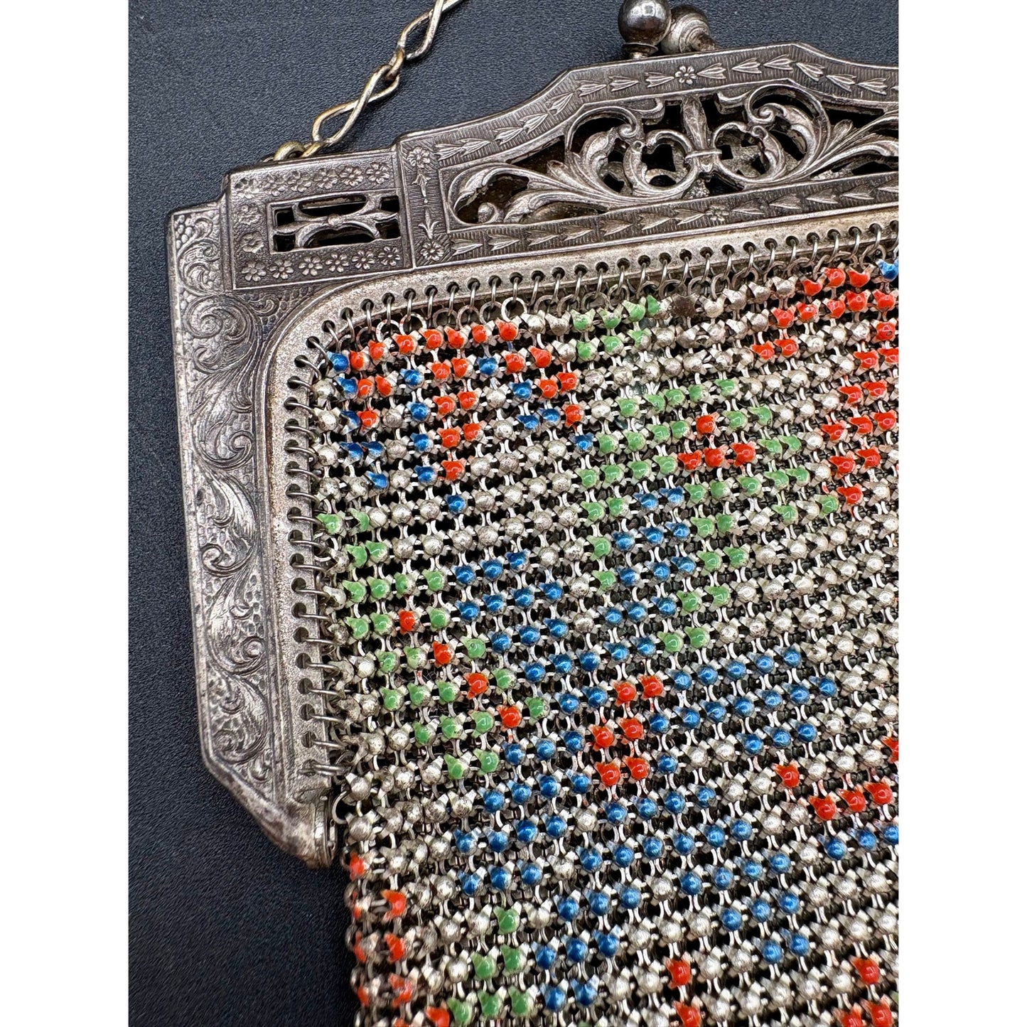 Antique Whiting & Davis Enamel Mesh Purse Floral Art Deco Flapper Bag