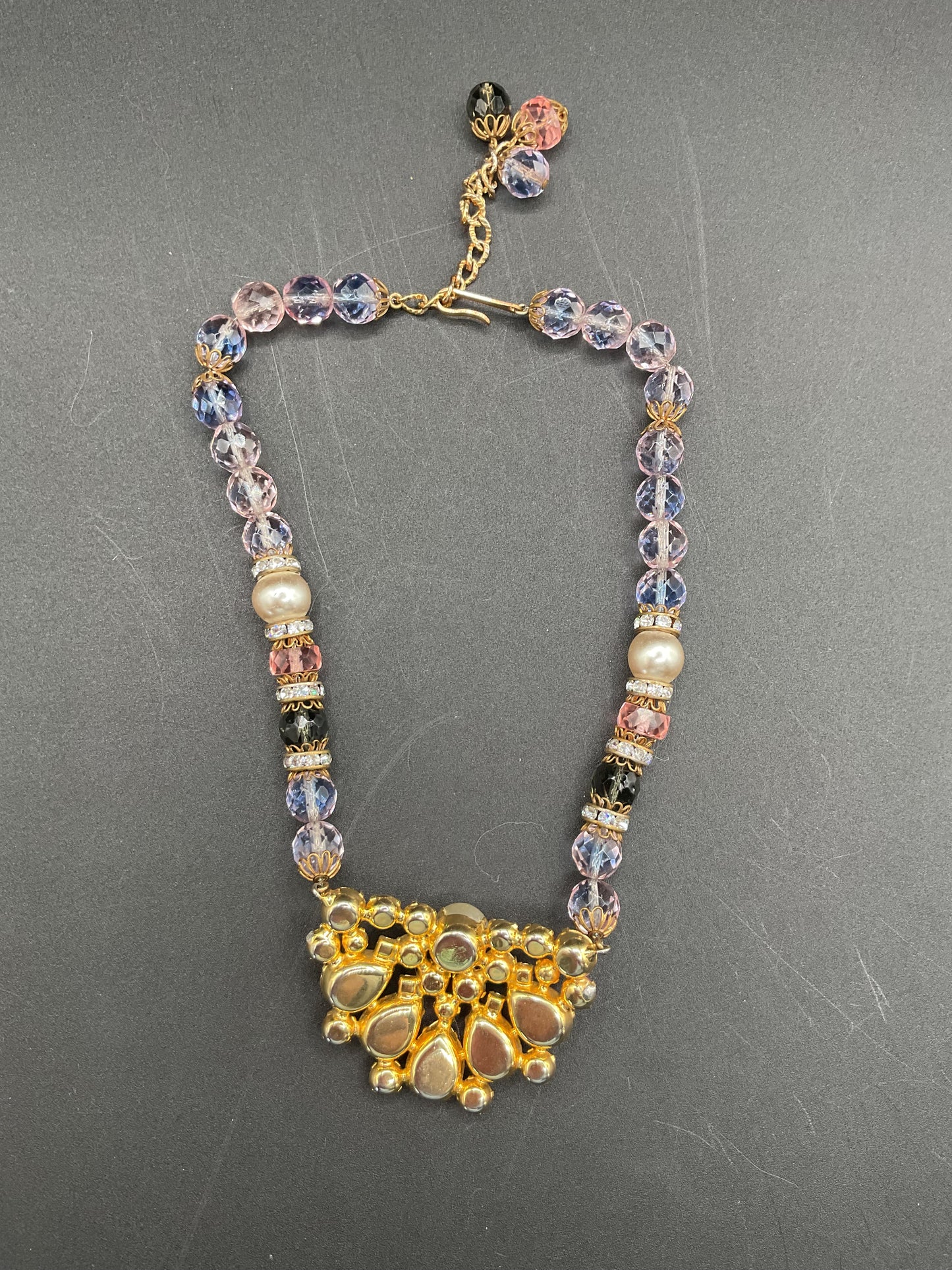 Unsigned Vintage Rhinestone and Bead Statement Necklace Hobe??