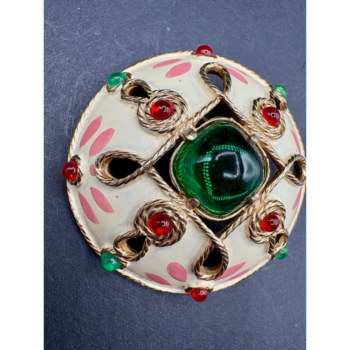 Striking Vintage Castlecliff Enamel & Glass Statement Brooch
