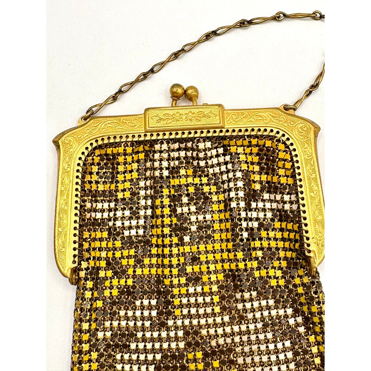 Antique 1920s Flapper Mesh Purse Painted Enamel Art Deco -Unmarked Whiting Davis