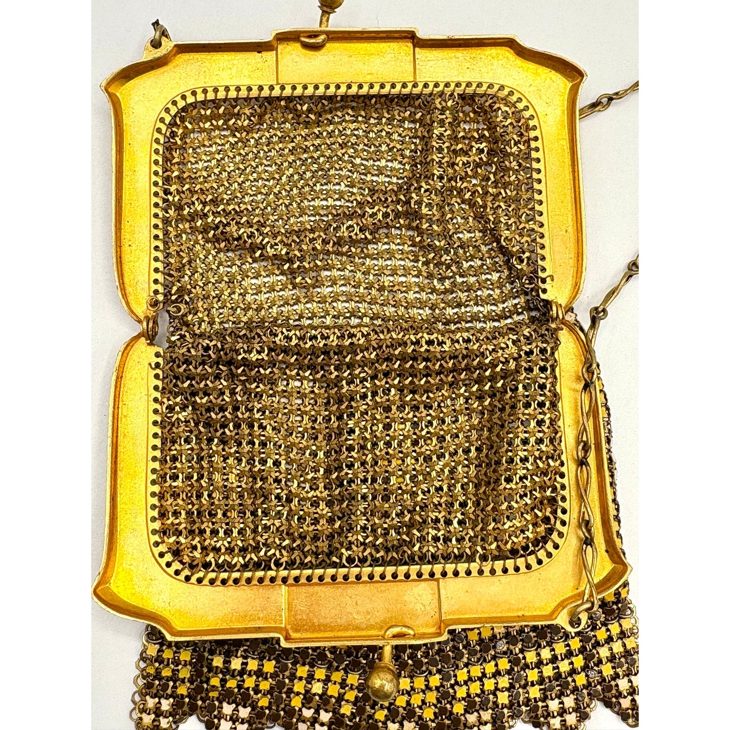 Antique 1920s Flapper Mesh Purse Painted Enamel Art Deco -Unmarked Whiting Davis