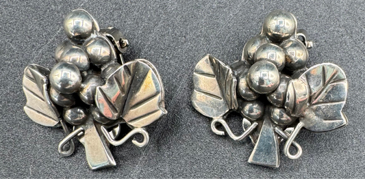 Sterling Sliver Taxco Grape Vintage Clip Earrings