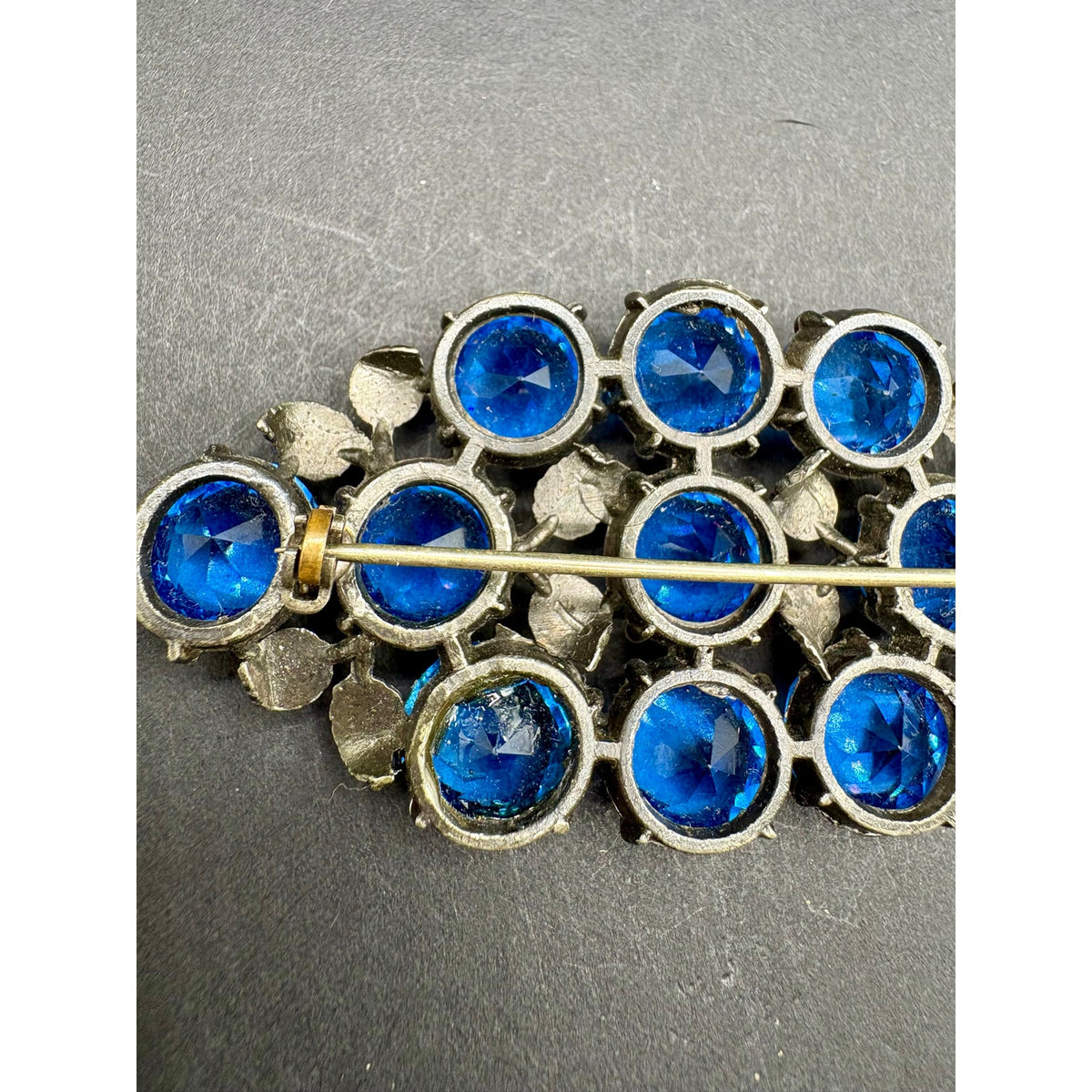 Vintage Art Deco Czech Blue Open Back Glass Rhinestone Brooch