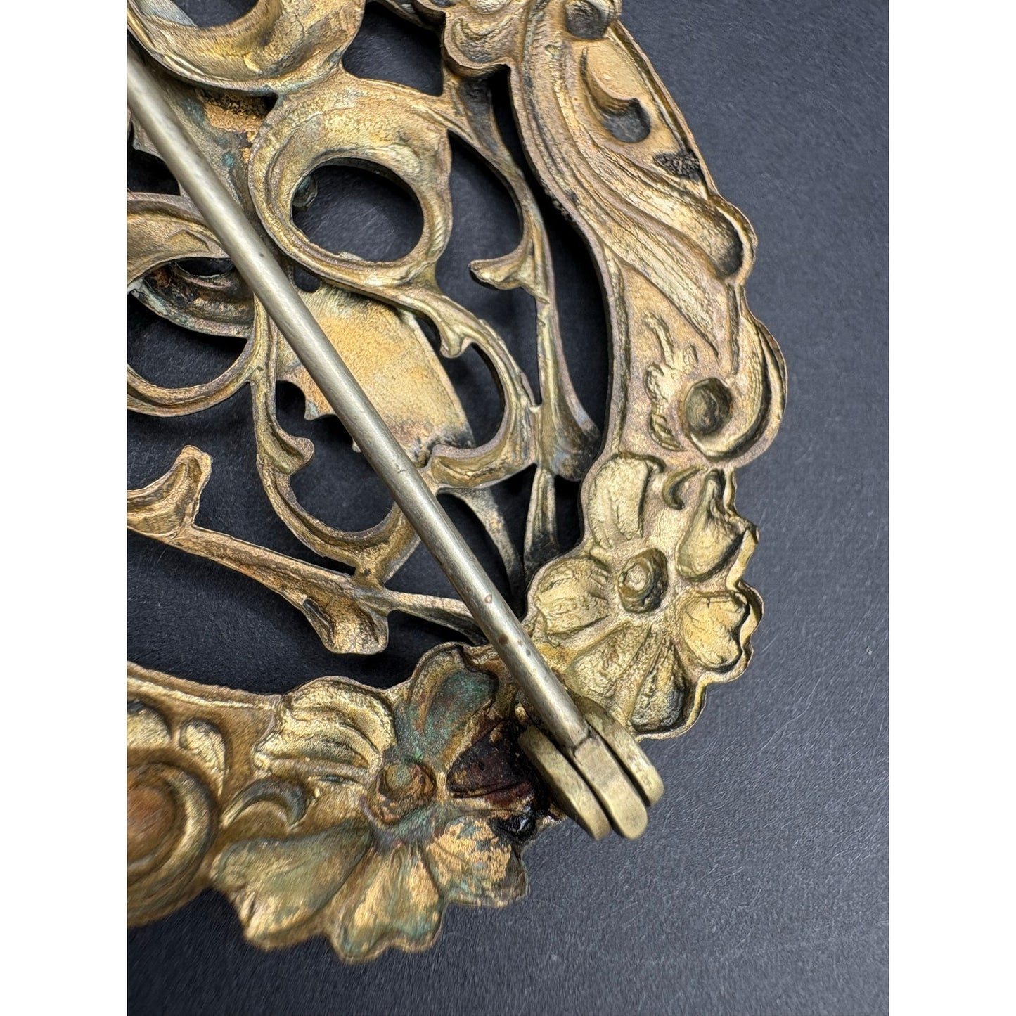 Antique Victorian Art Nouveau Dragon Bee Sash Pin Large Ornate Brass Brooch 3”