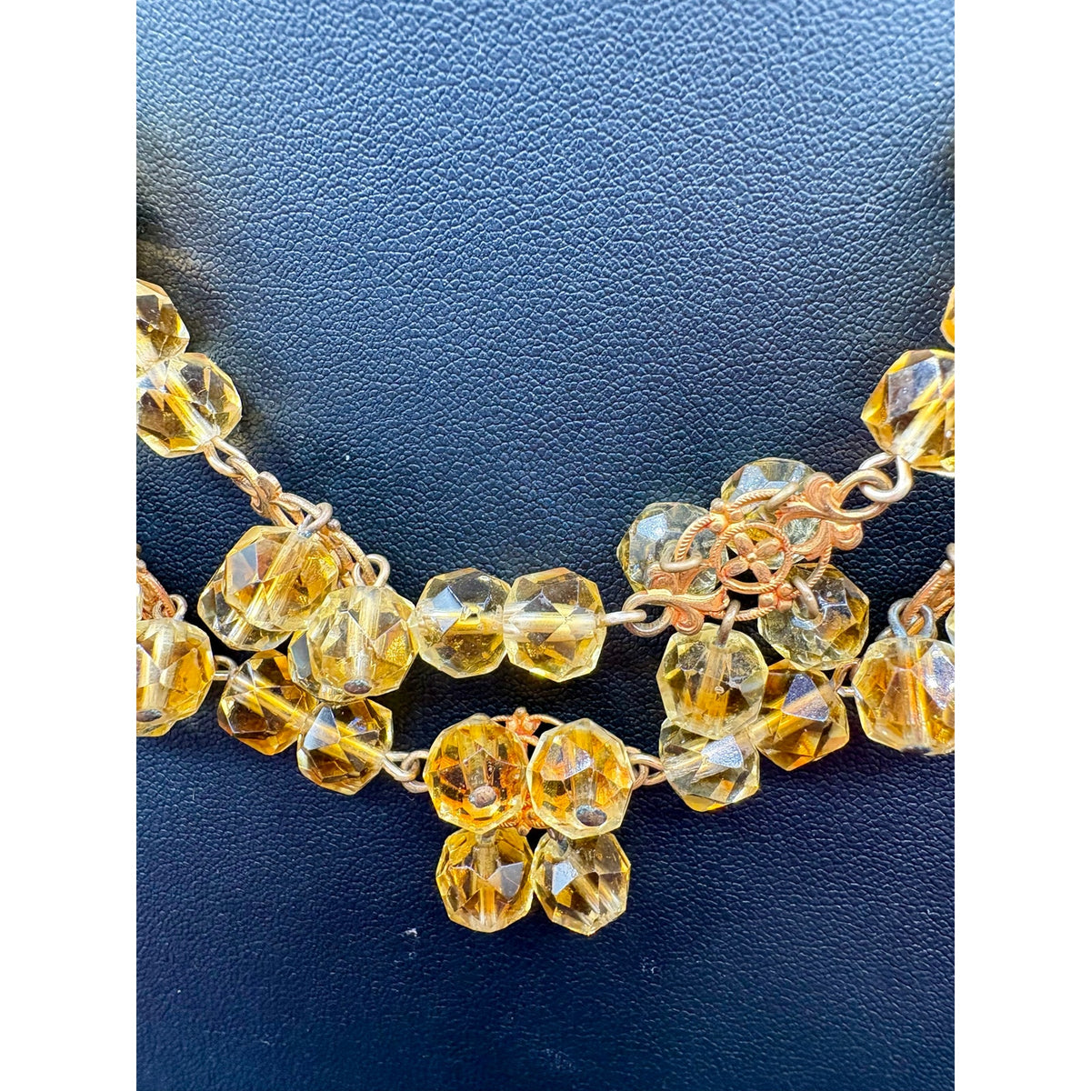 Vintage Made in France Double Strand Yellow Glass Bead Festoon Necklace