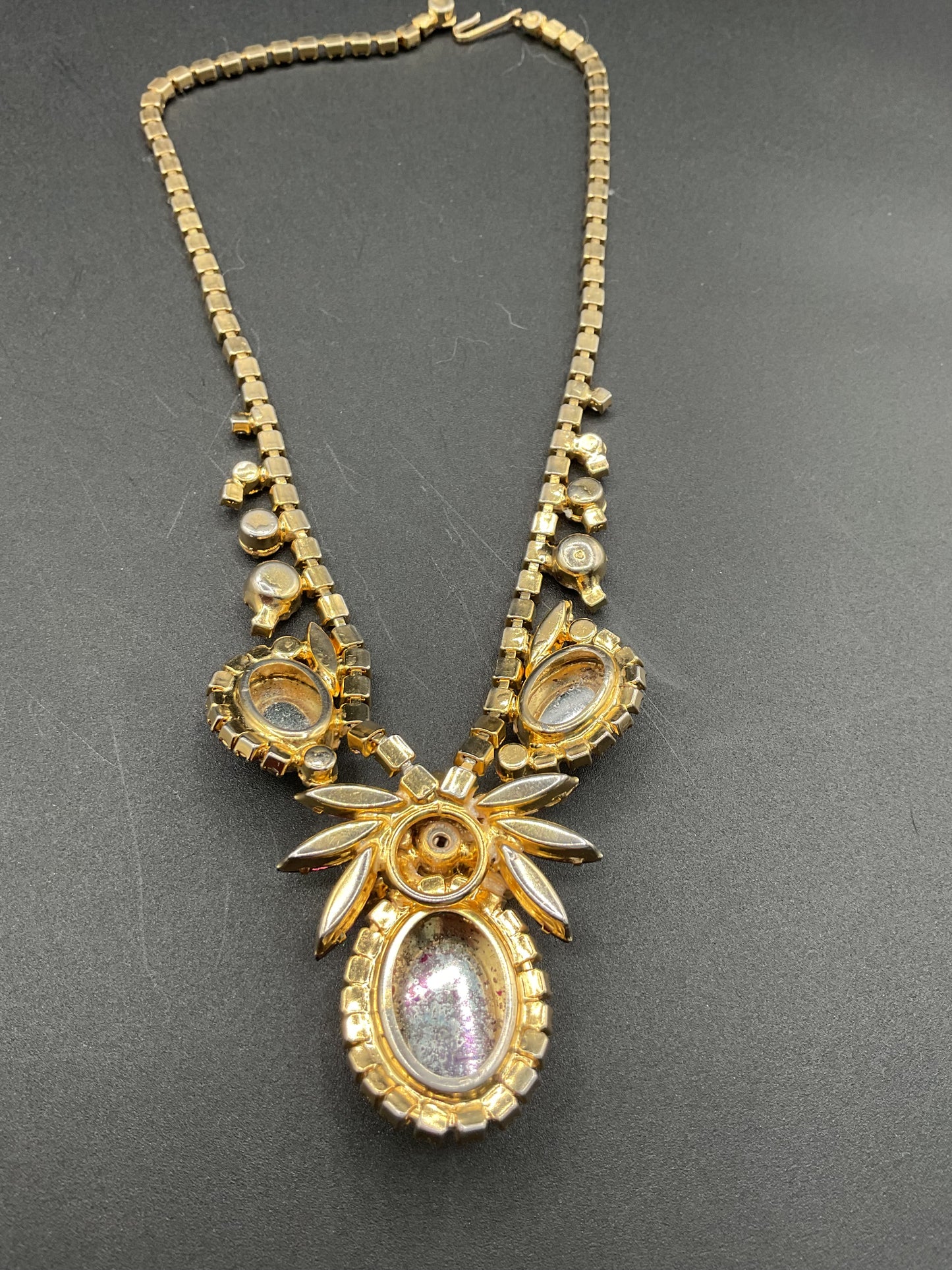 Juliana Pink and Purple Heliotrope Carved Glass Cabochon Rhinestone Necklace
