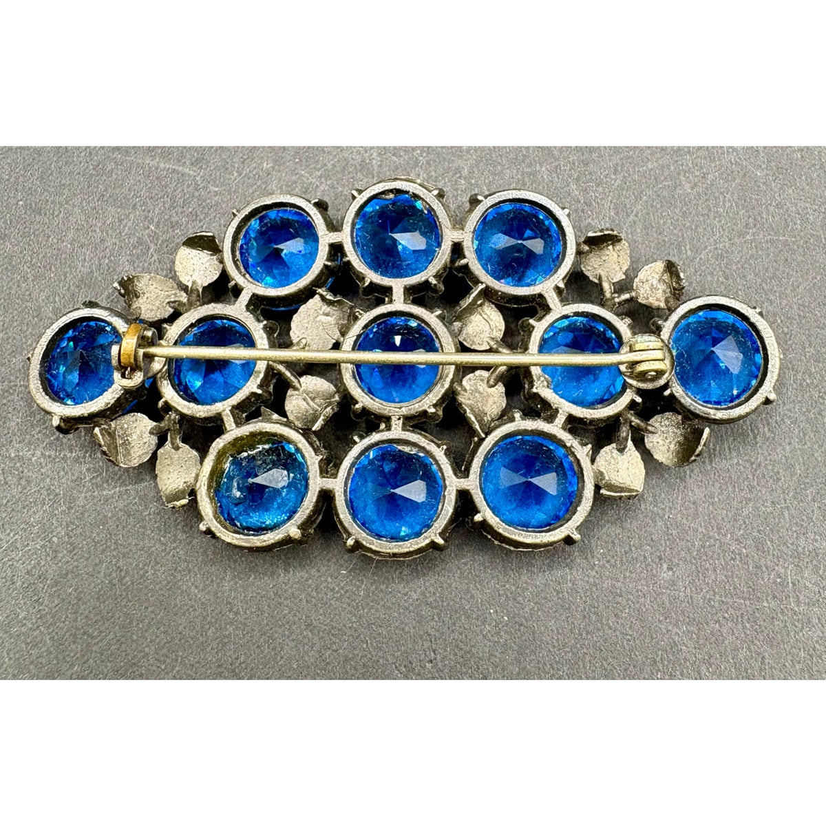 Vintage Art Deco Czech Blue Open Back Glass Rhinestone Brooch