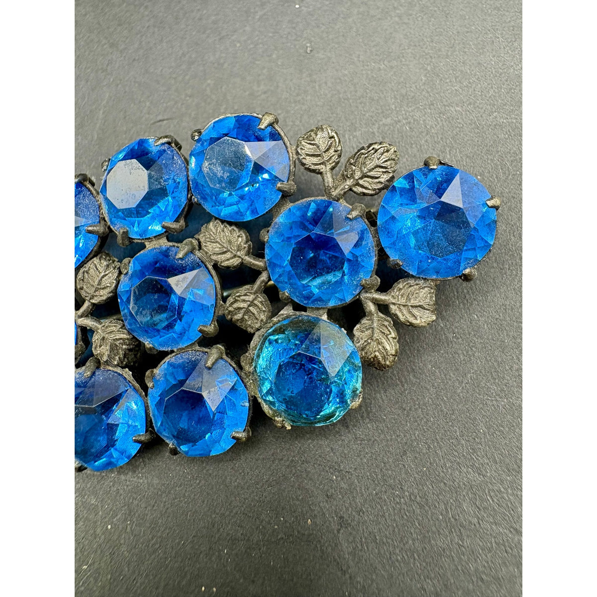 Vintage Art Deco Czech Blue Open Back Glass Rhinestone Brooch