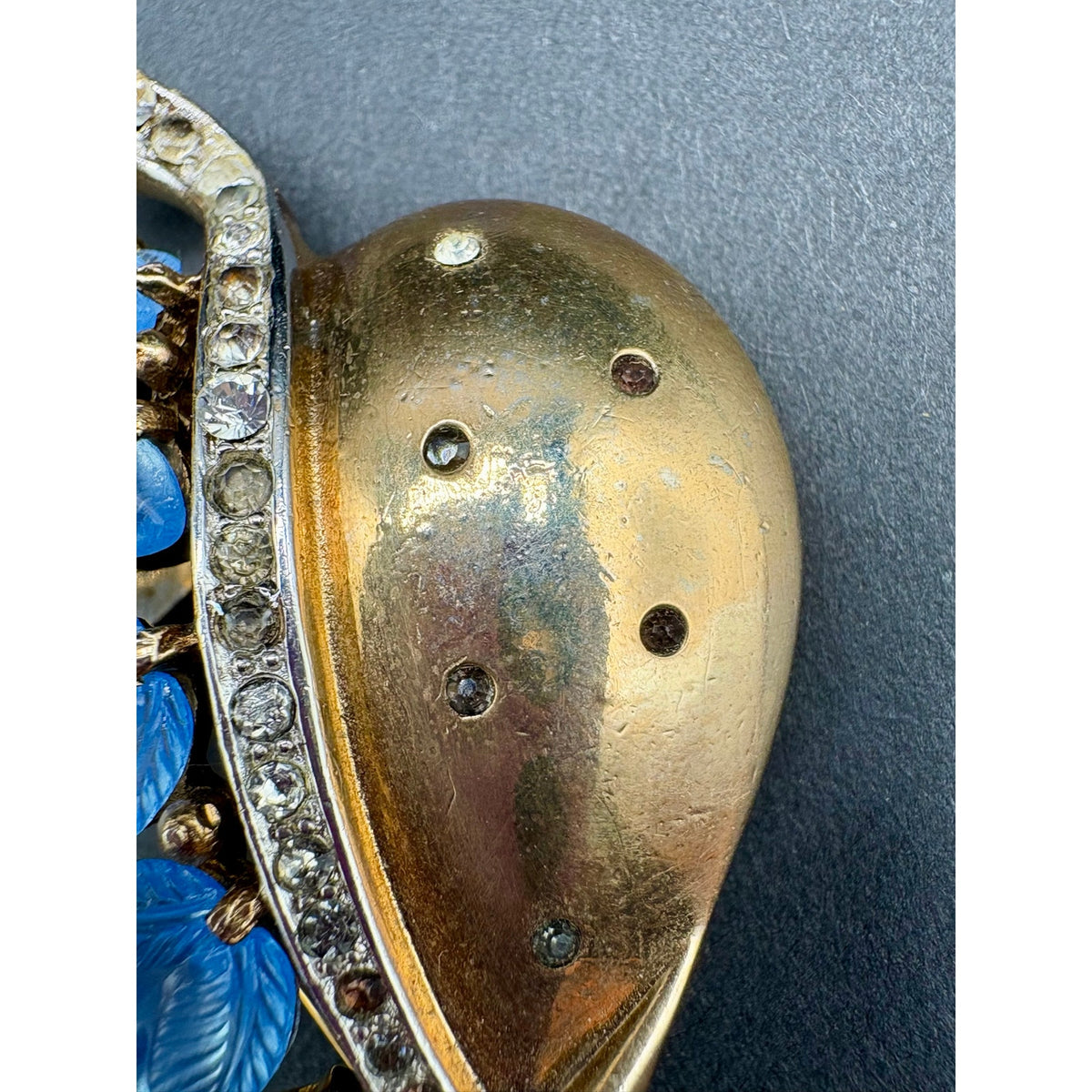 Vintage Crown Trifari Pat Pend Blue Fruit Salad Flora Leaf Fur Clip Alfred Philippe