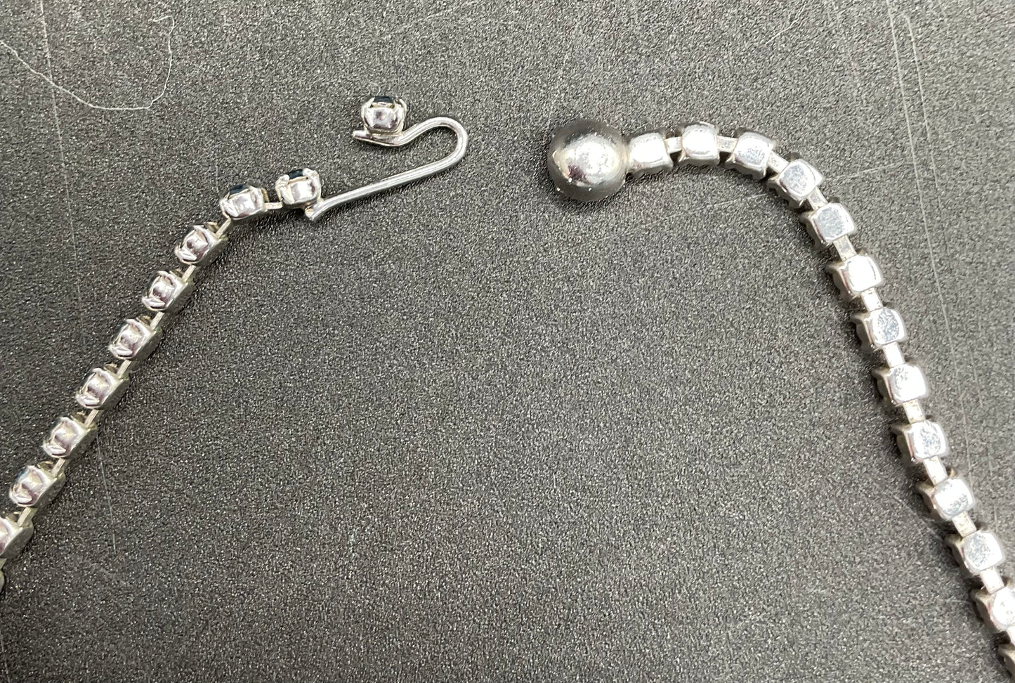 Unsigned 1950s Blue Rhinestone Necklace, Earrings, and Brooch Set