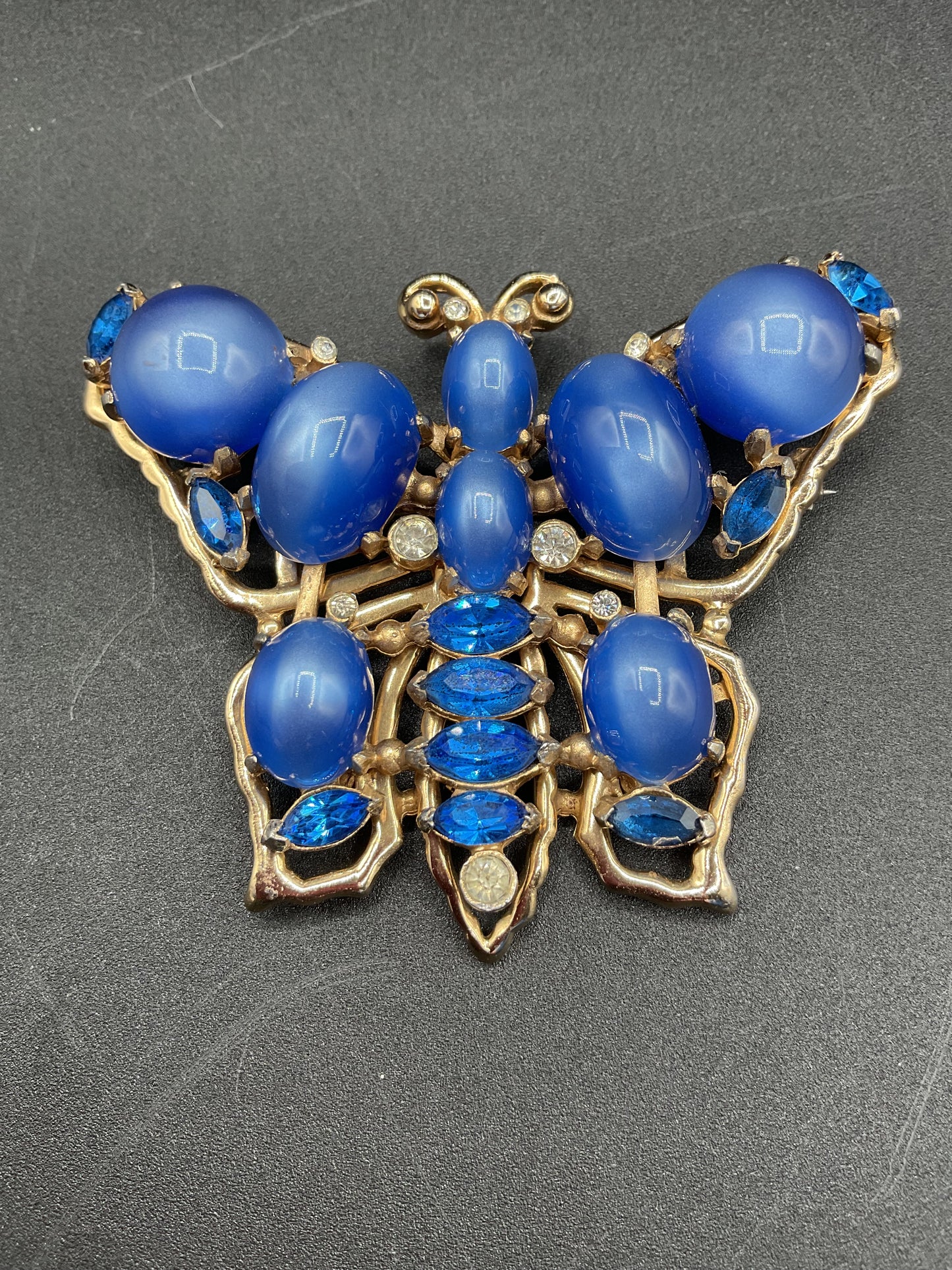 1940s Coro blue moon glow cabochon butterfly brooch-VERY RARE