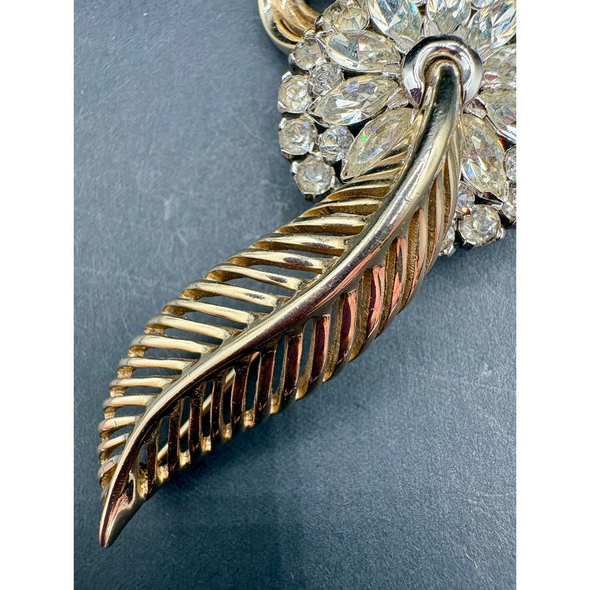 Vintage Signed JOMAZ Rhinestone Feather Plume Brooch