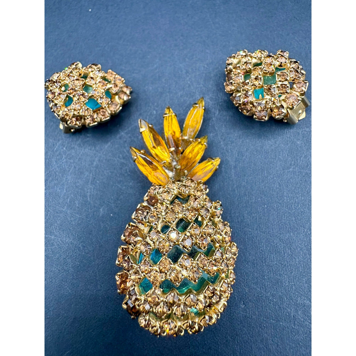 Alice Caviness Pineapple Brooch And Earrings Set