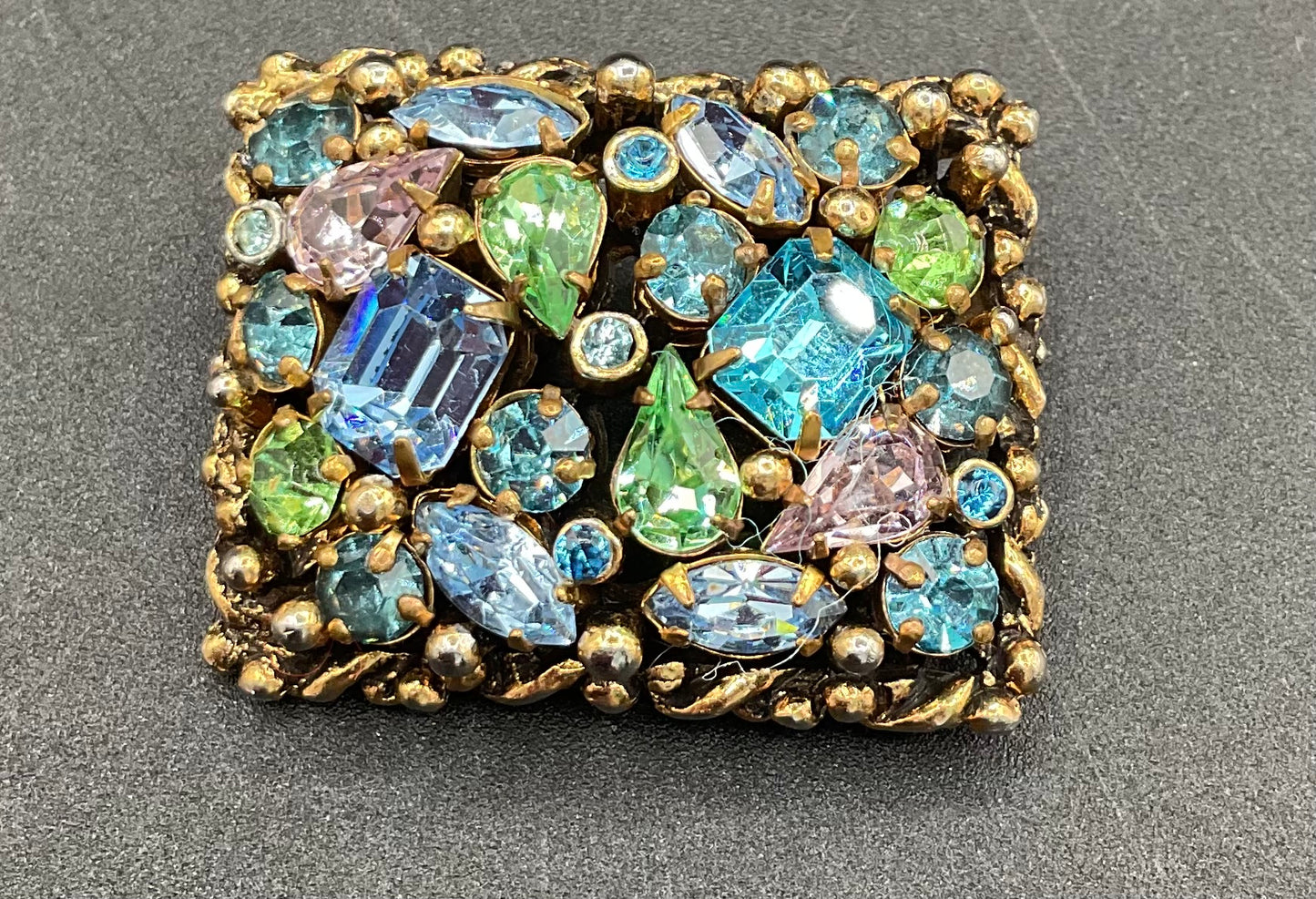 Unsigned Barclay Blue and Green Uranium Glass Brooch and Earring set
