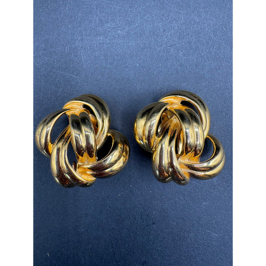Vintage Givenchy Paris New York Gold Tone Knot Clip On Earrings