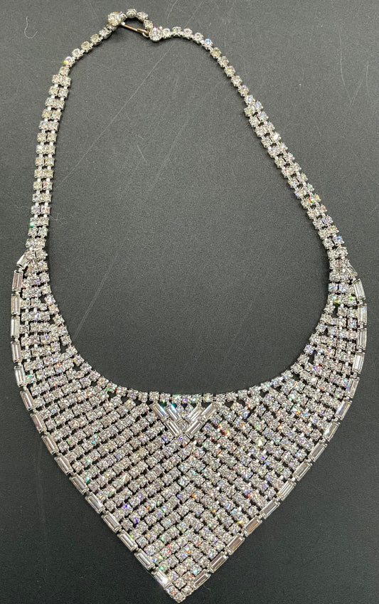 Vintage Weiss Clear Crystal Bibb Choker Necklace