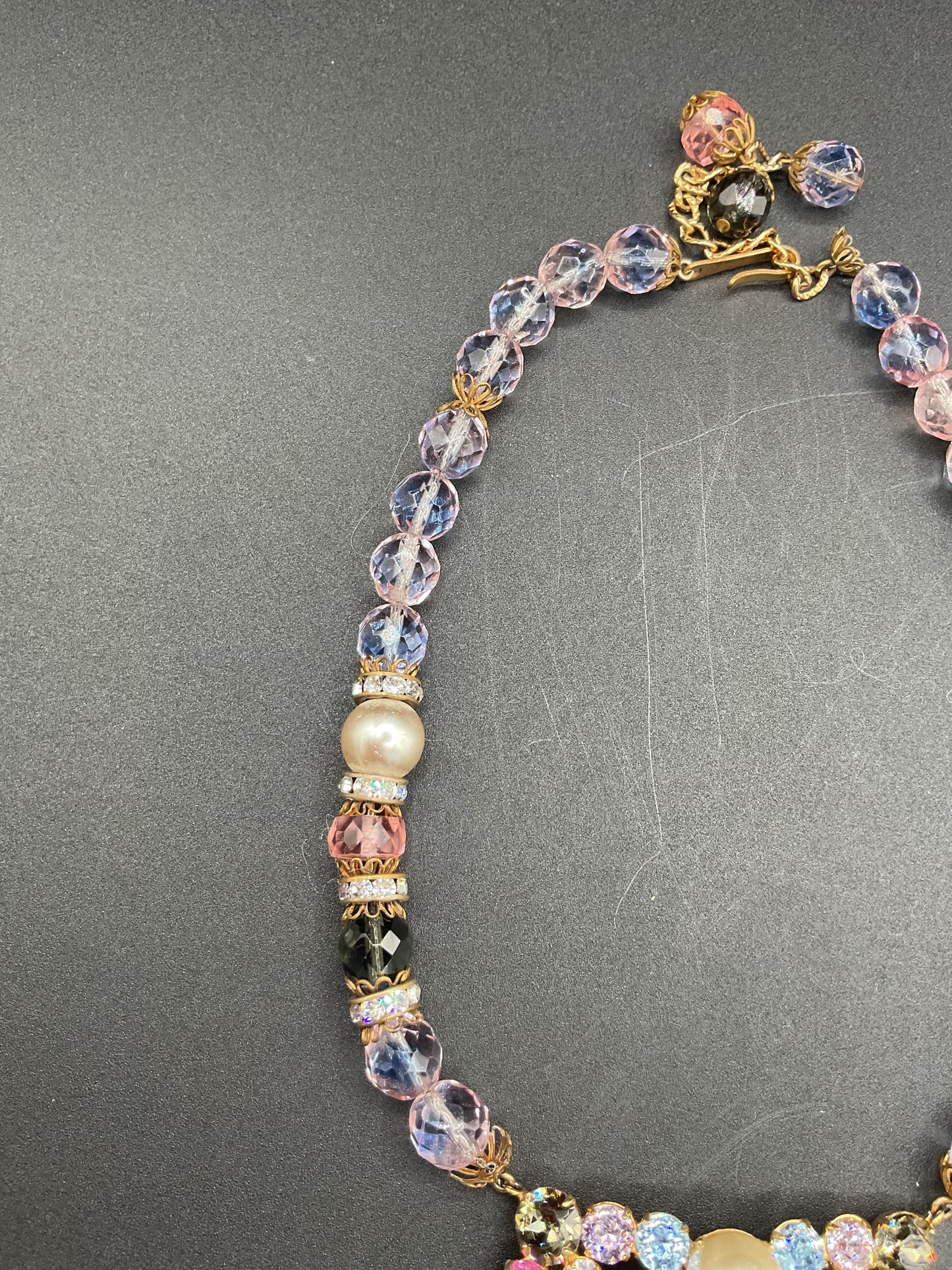 Unsigned Vintage Rhinestone and Bead Statement Necklace Hobe??