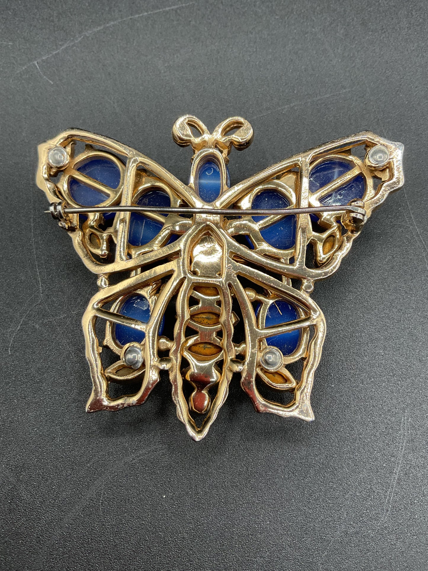 1940s Coro blue moon glow cabochon butterfly brooch-VERY RARE