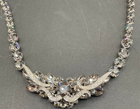 Vintage Weiss Black Diamond Rhinestone Statement Necklace  Choker