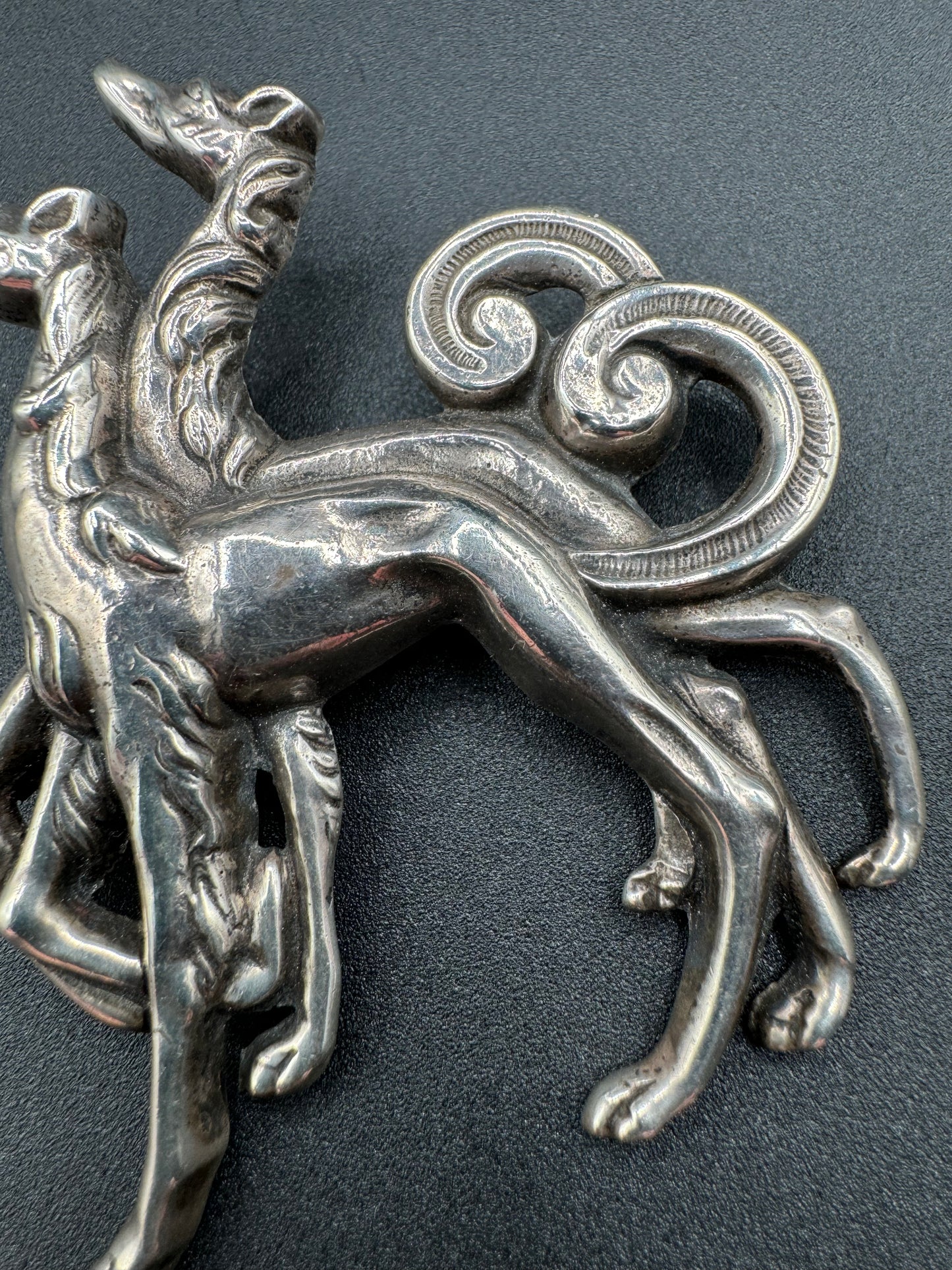 Art Deco Two Dogs Sterling Brooch