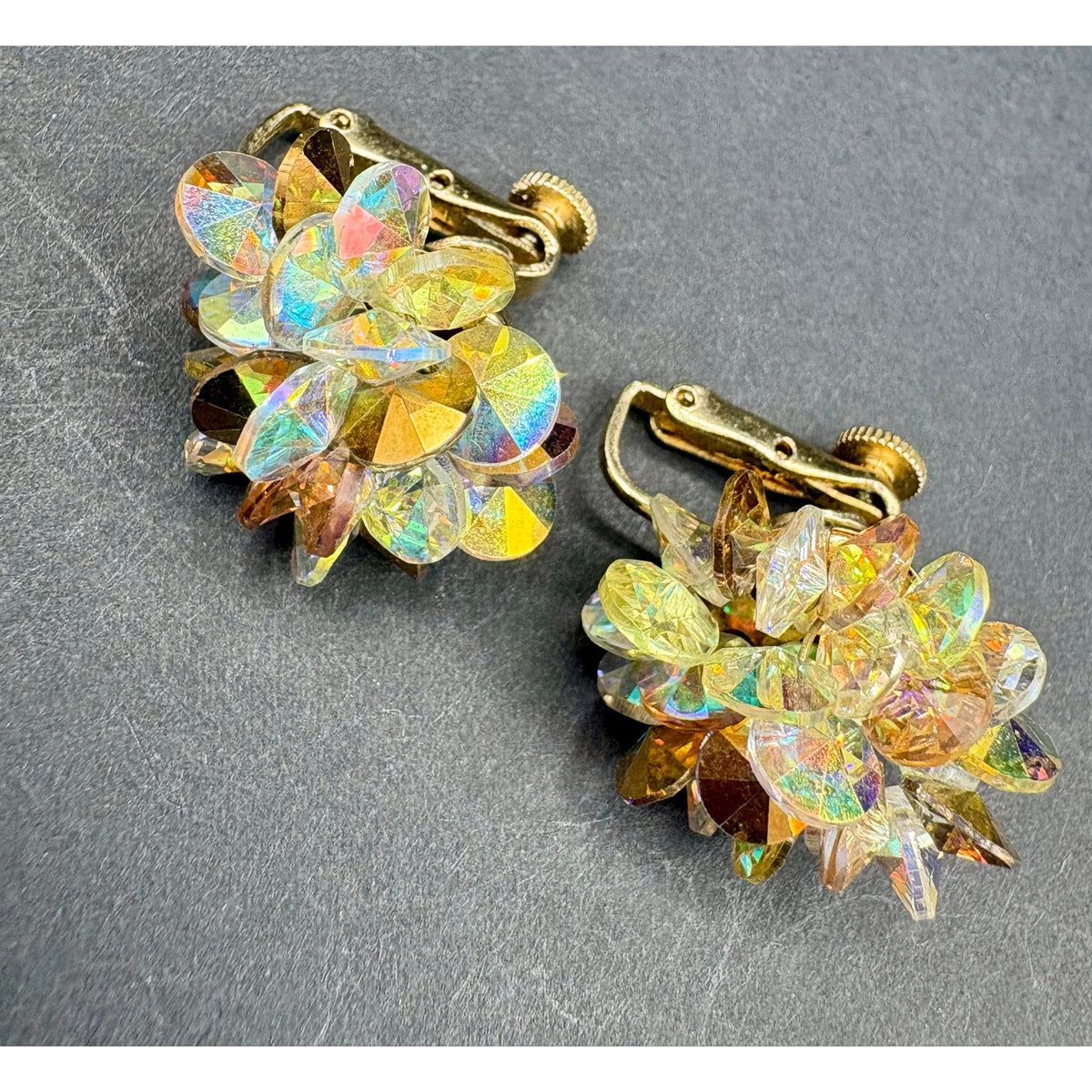 Vintage Vendome AB Crystal Cluster Brooch And Earrings Set