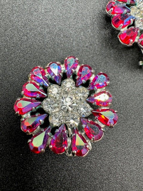 B. DavidB. David Vintage Pink AB And Clear Round Brooch and Earrings Set - Black Dog Vintage