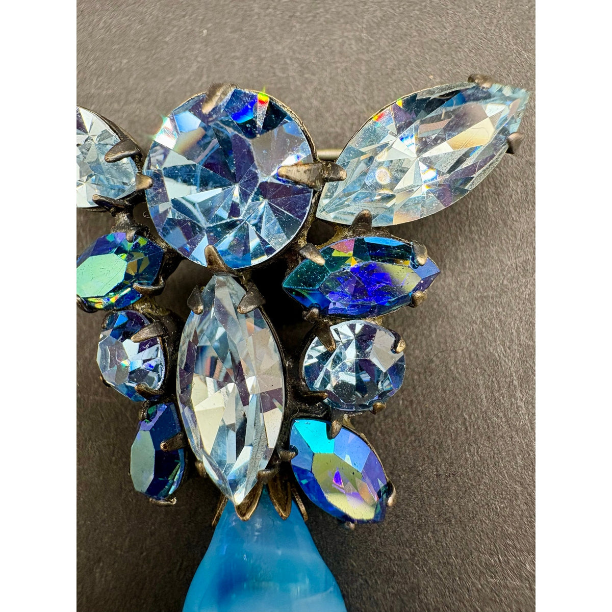 Vintage Signed Regency Blue AB Rhinestone Dangle Brooch