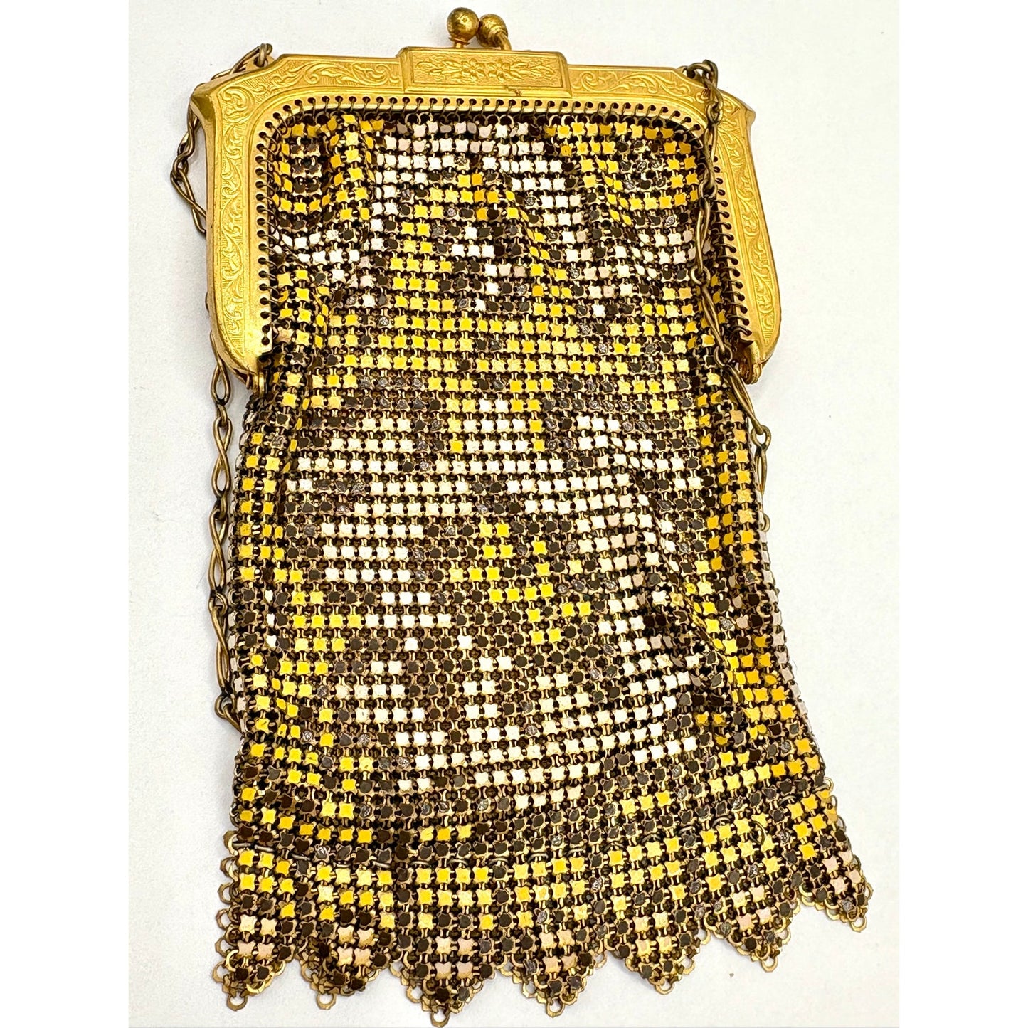Antique 1920s Flapper Mesh Purse Painted Enamel Art Deco -Unmarked Whiting Davis