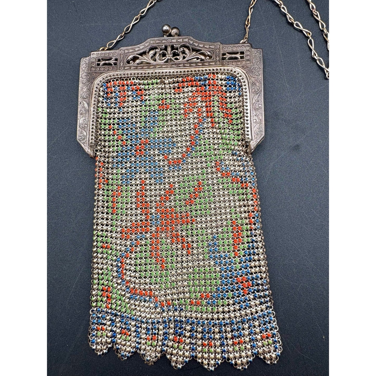 Antique Whiting & Davis Enamel Mesh Purse Floral Art Deco Flapper Bag