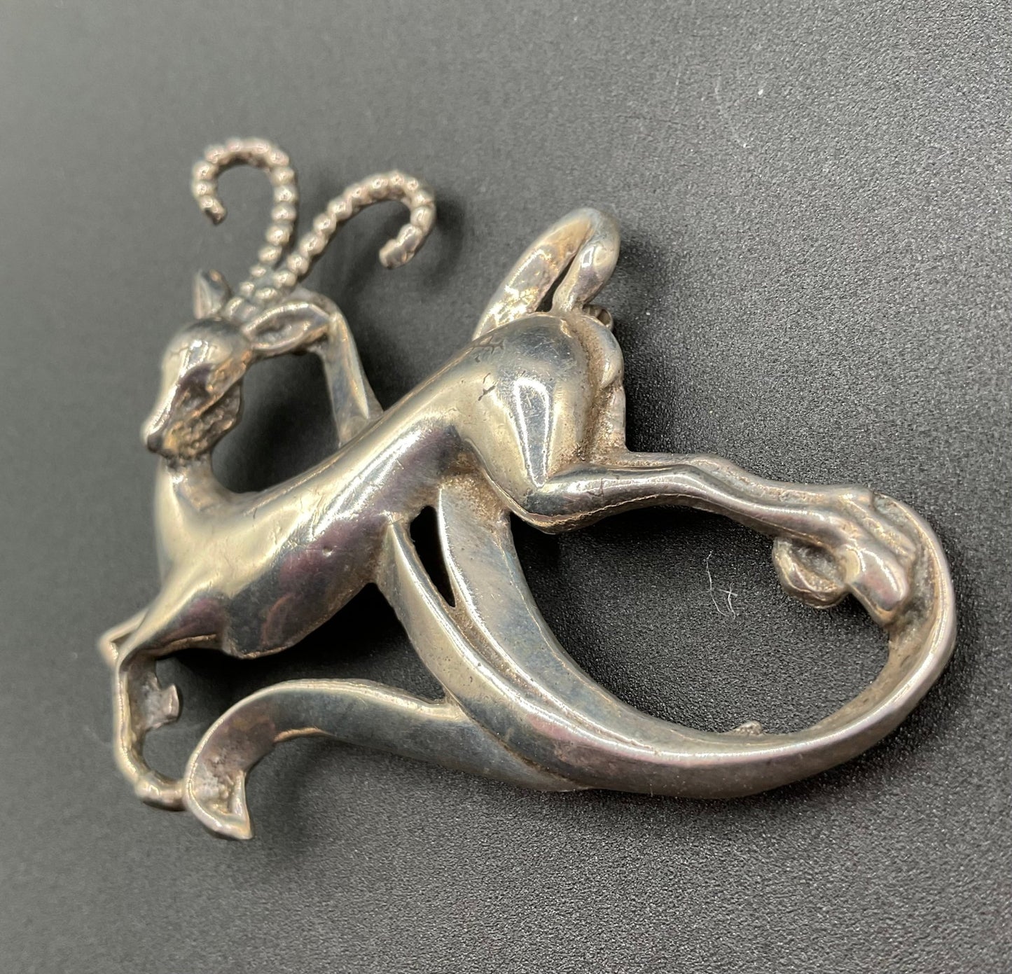 Black Dog VintageArt Deco Antique Sterling Silver Antelope Brooch - Black Dog Vintage