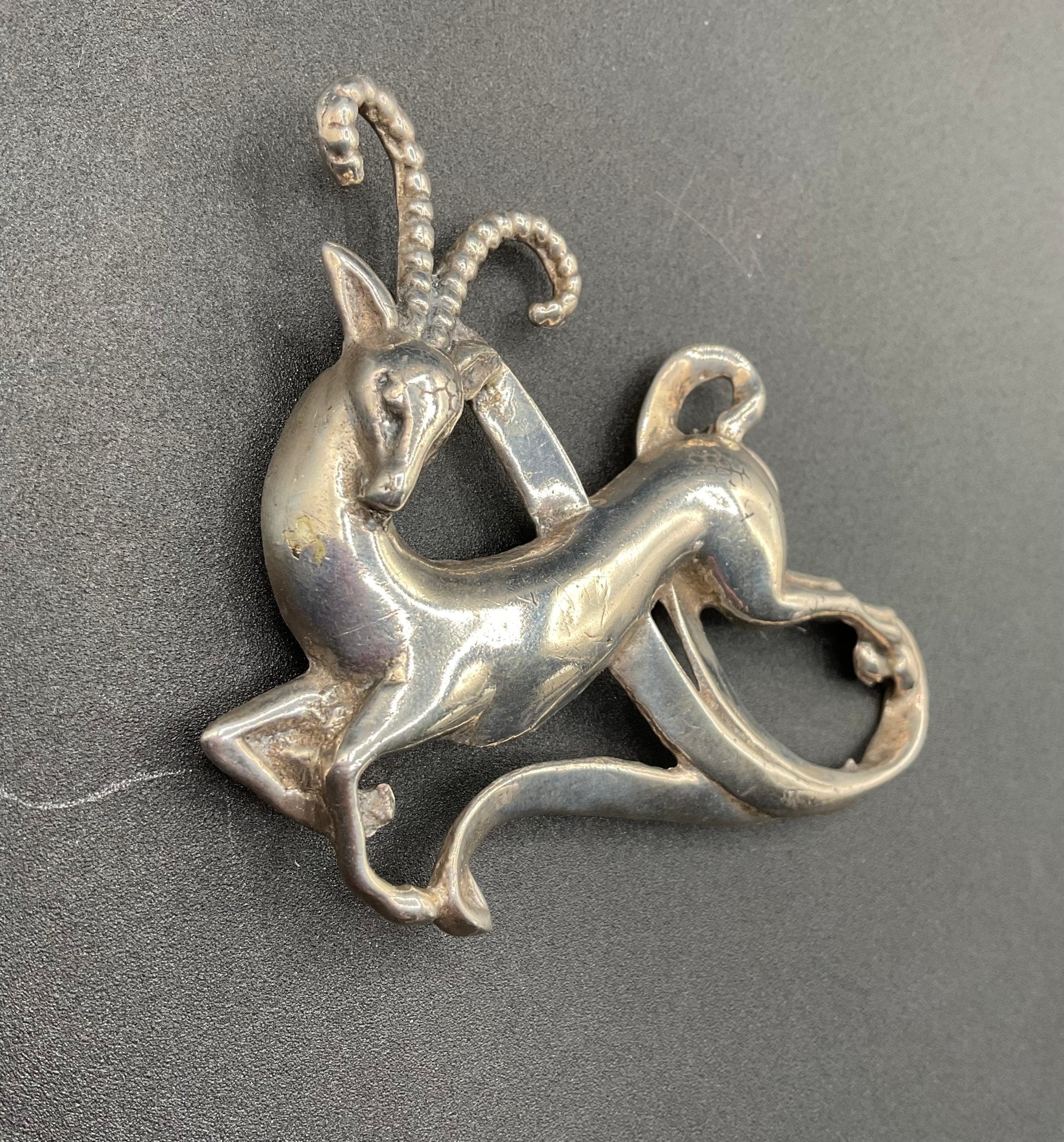 Black Dog VintageArt Deco Antique Sterling Silver Antelope Brooch - Black Dog Vintage